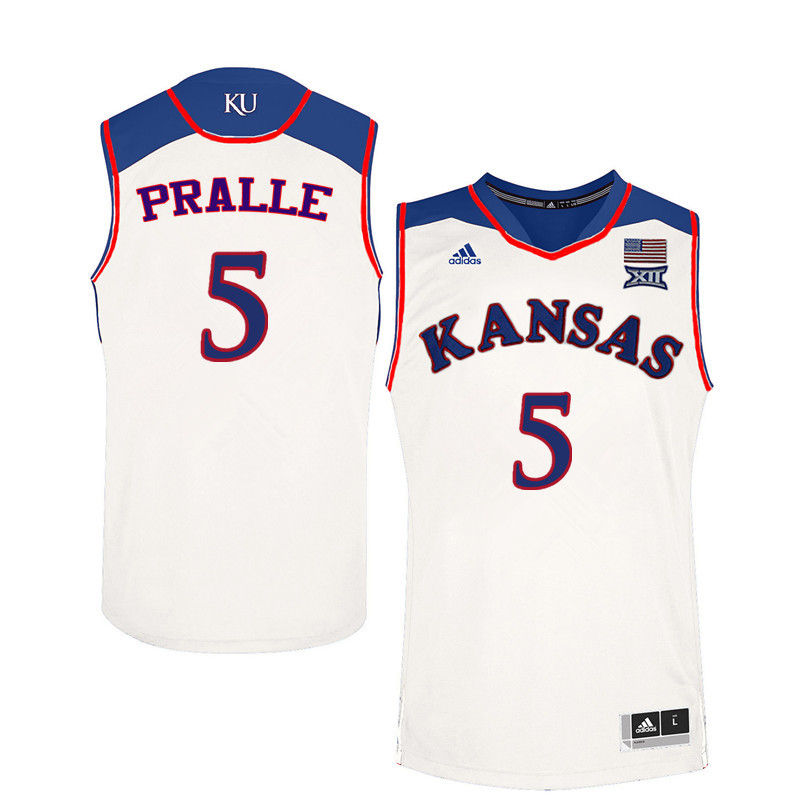 Men Kansas Jayhawks #5 Fred Pralle College Basketball Jerseys-White - Click Image to Close